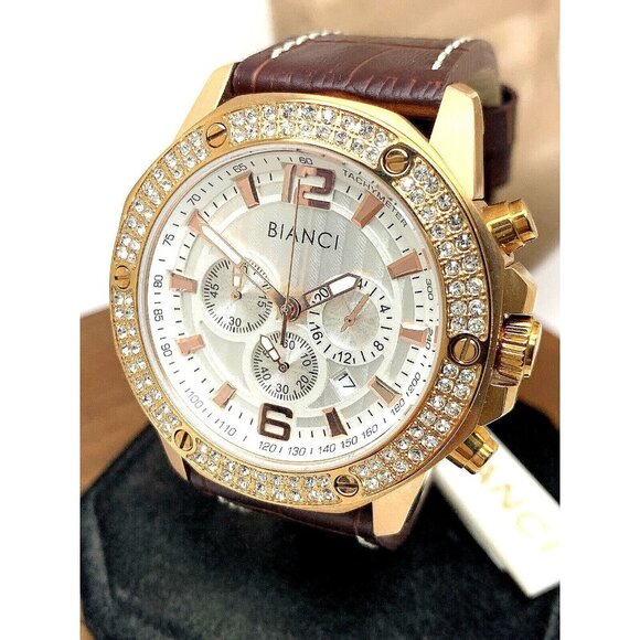 Roberto Bianci Men's Watch 5450-B Quartz Chronograph Rose Gold Gemmed 45mm